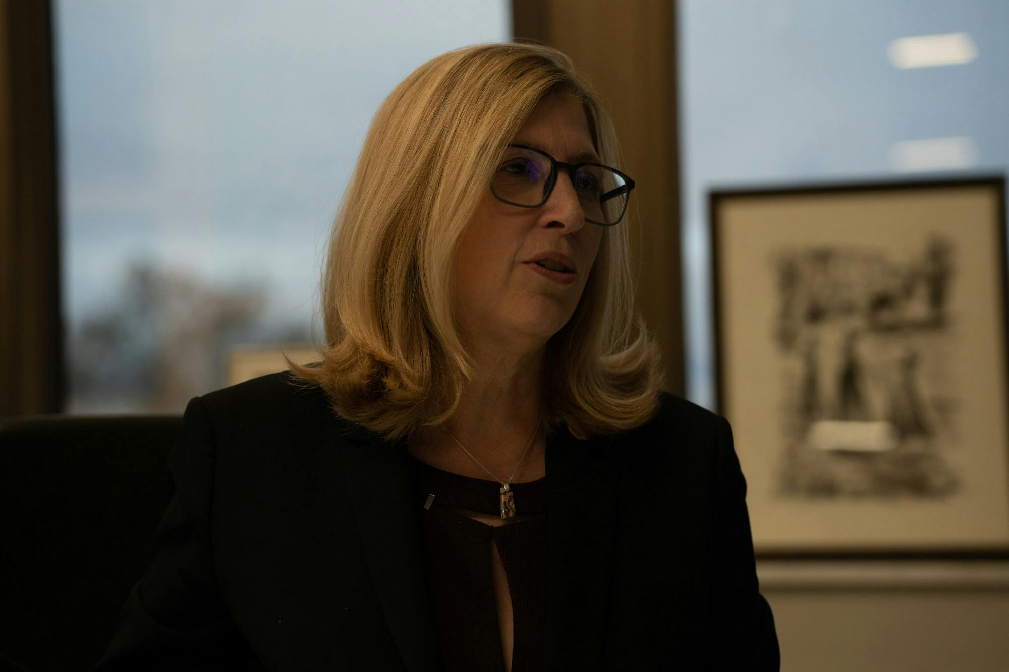 Michigan State’s Interim President, Teresa K. Woodruff answering a question during an interview with The State News in the Hannah Administration Building on November 9, 2022.