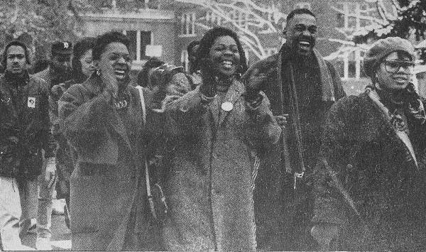 <p>MSU students participate in a march on Jan. 12, 1987 to remember the birthday of civil rights leader and icon Rev. Martin Luther King Jr. Decades later, King’s legacy continues to inspire students on campus. State News file photo.&nbsp;</p>