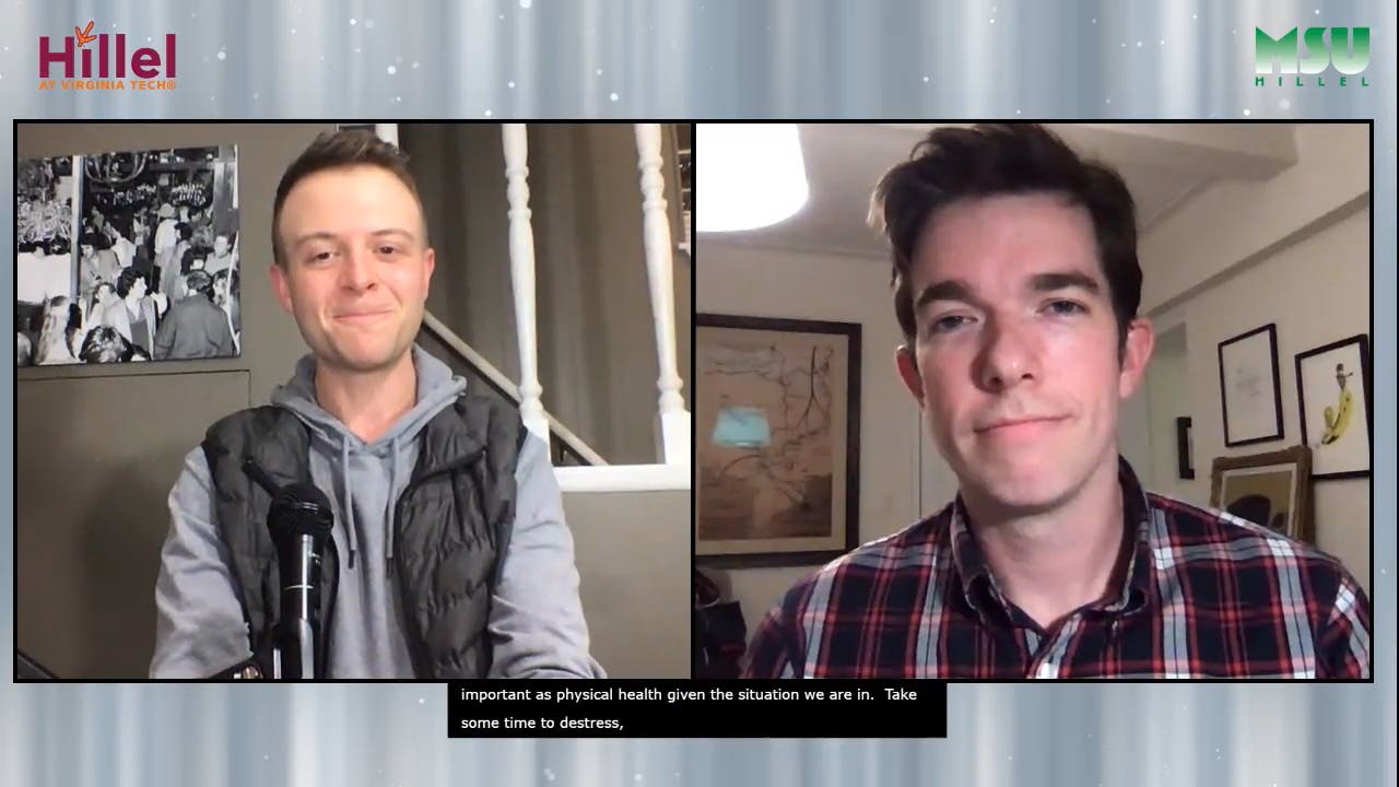 A screenshot of Derrick Knopsnyder and John Mulaney during a Q&A Nov. 17, 2020. 