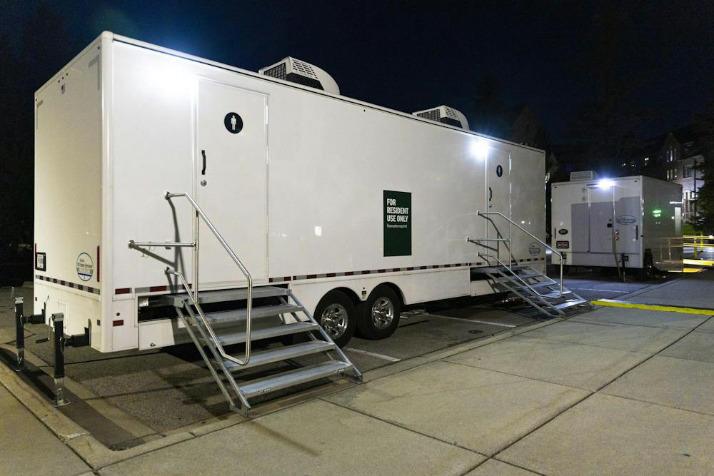 <p>Mobile shower units are brought on Michigan State's campus days after a campuswide power outage in East Lansing, Mich., on Wednesday, Sept. 23, 2026.</p>