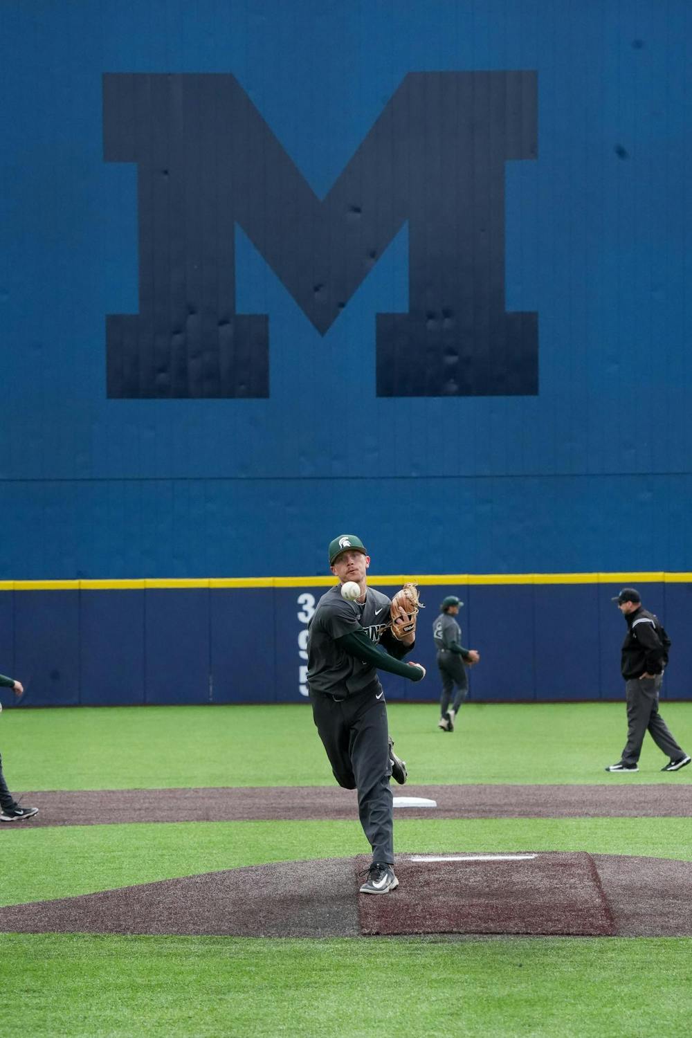 <p>Michigan State redshirt senior pitcher Dominic Pianto (26) throws a pitch at Ray Fisher Stadium on April 26, 2025. The Spartans lost to the Wolverines in the second game 9-2.</p>