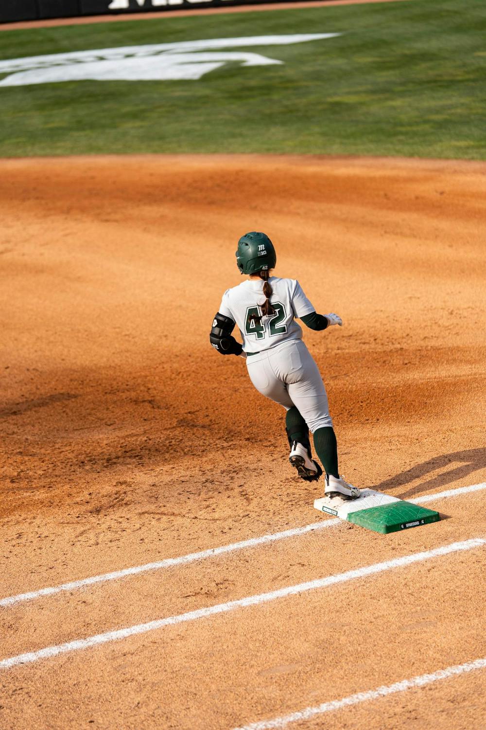 MSU Senior Hannah Hawley on second base during the MSU V Nebraska Softball game at Secchia Stadium in East Lansing, on March 20 2026.