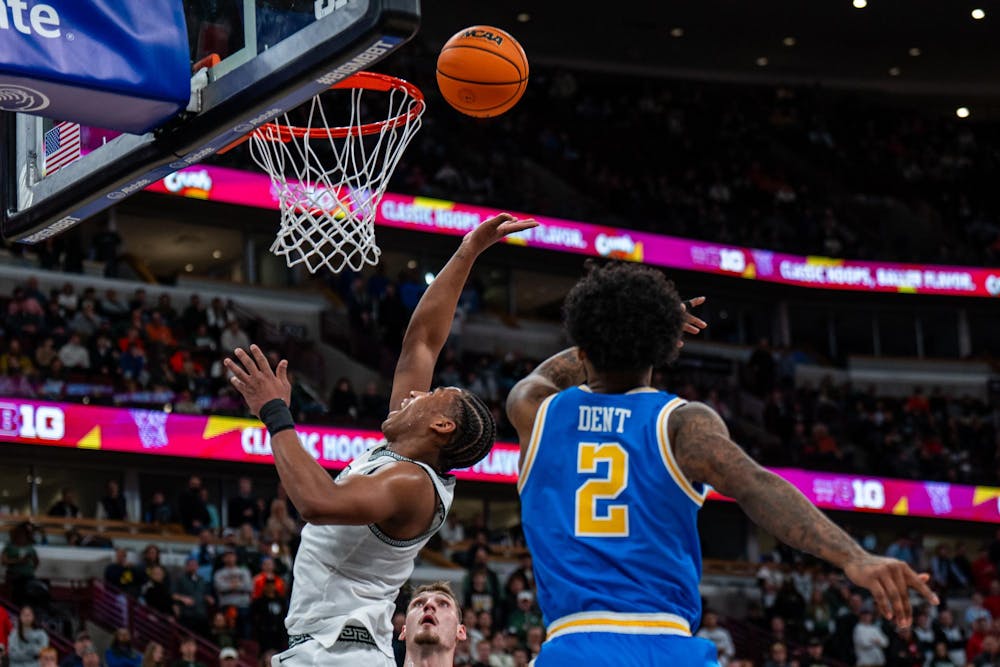 The Michigan State Spartans face off against the UCLA Bruins inside the United Center in Chicago, Illinois, on Friday, March 13, 2026. MSU lost to UCLA in Game 14 of the Big Ten Basketball Tournament, 88-84. 