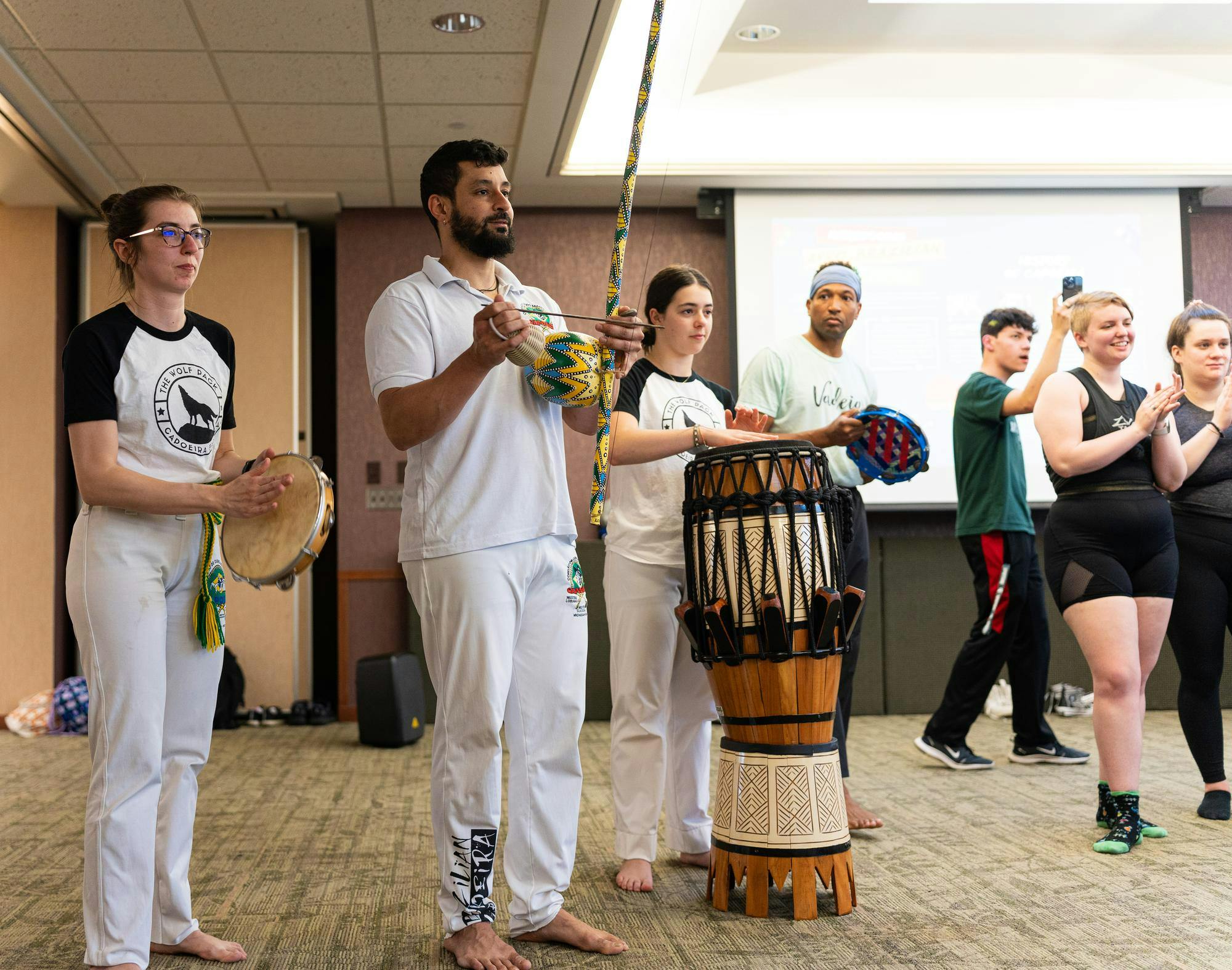 <p>Capoeira is one of the only martial arts that require music—team members of the local capoeira breaking down the instruments that make capoeira music at MSU on April 20,2023.</p>