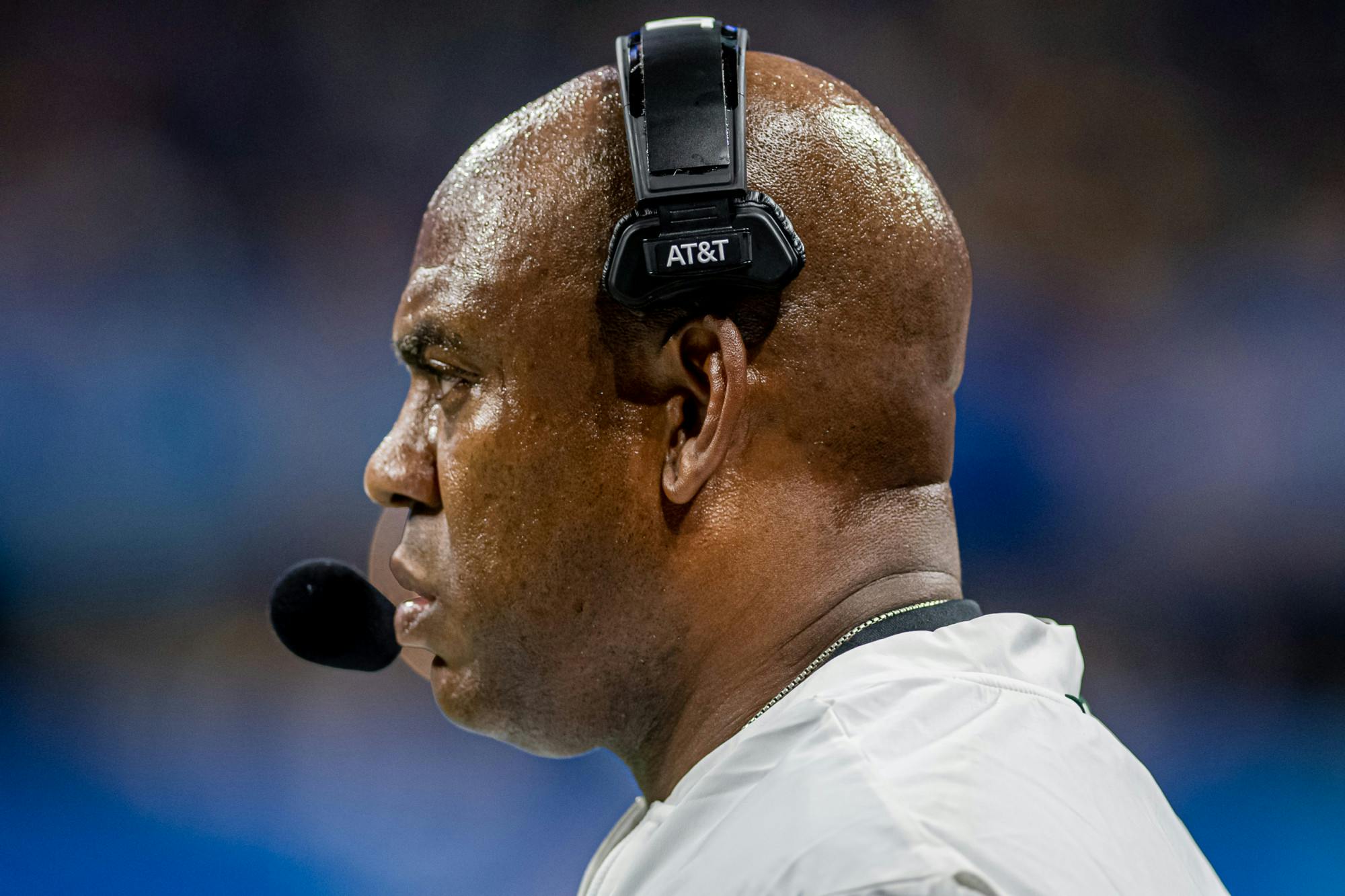 <p>Michigan State head coach Mel Tucker watches the field during the Spartans 31-21 victory against Pitt in the Chick-Fil-A Peach Bowl on Dec. 30, 2021.</p>