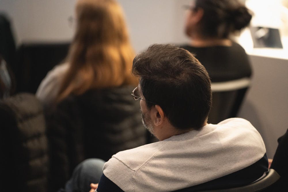 An attendee watching a film during the 2026 MSU Latinx Film Festival at the Broad Art Museum in East Lansing, on Feb. 20th, 2026.