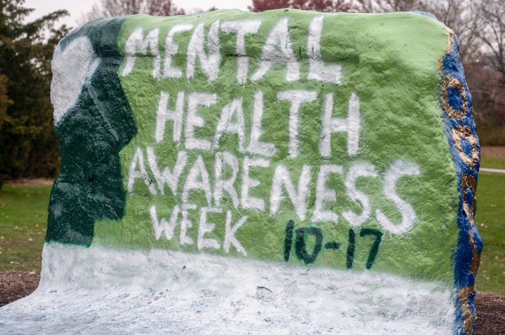 The Rock at the kickoff event for ASMSU's Mental Health Awareness Week on Nov. 12, 2018.