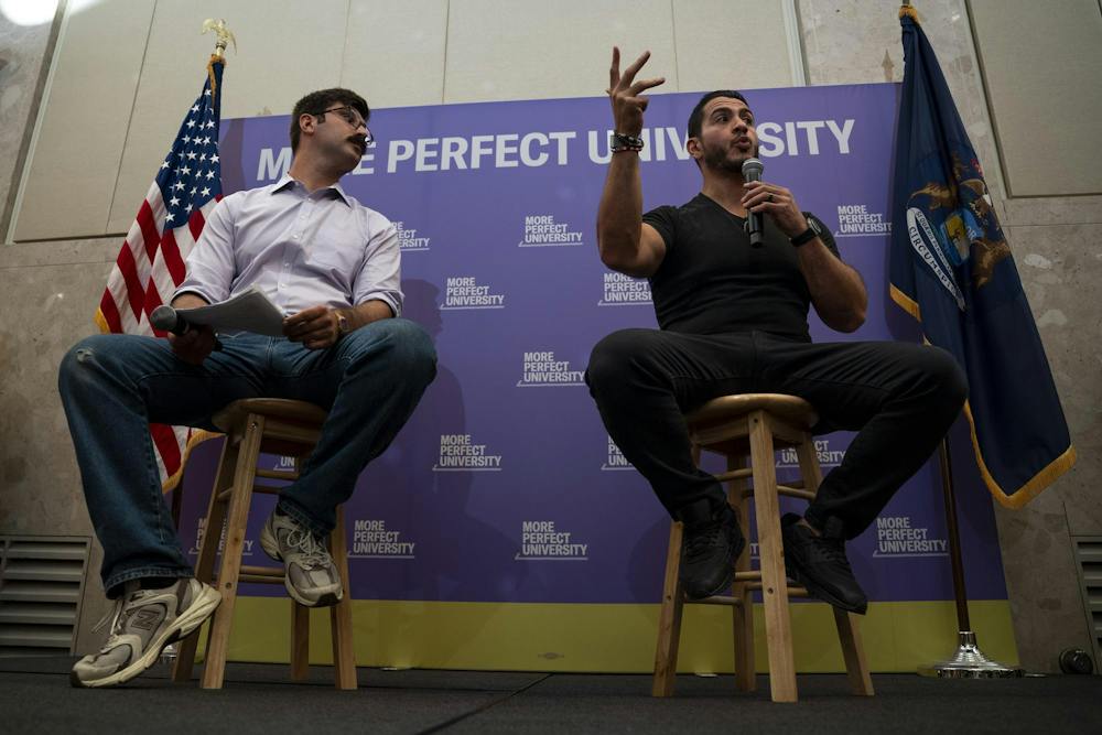 <p>Michigan U.S. Senate candidate Abdul El-Sayed speaks during a rally at the MSU Union in East Lansing, Mich., on Sept. 11, 2026.</p>