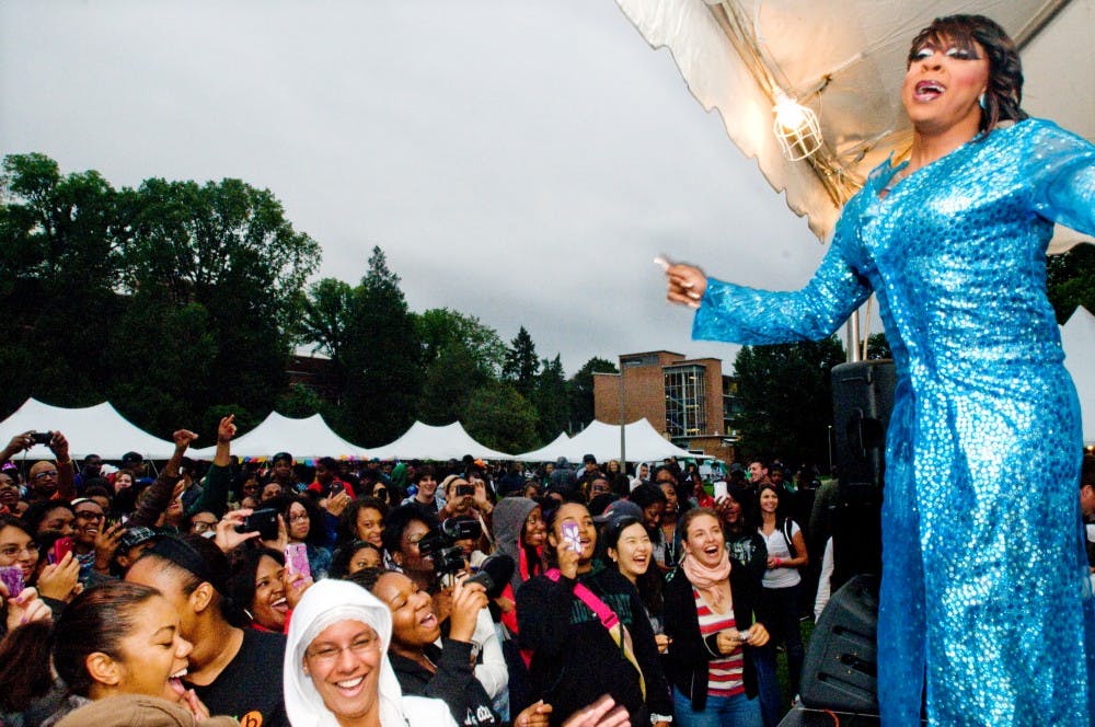 	<p>Hershae Chocolatae takes the stage Thursday at the 2011 Spartan Remix at the rock on Farm Lane. Chocolatae performs in the <span class="caps">MSU</span> Drag Show in April each year and was asked by <span class="caps">CORE</span> and <span class="caps">COPS</span> to perform at the event. </p>