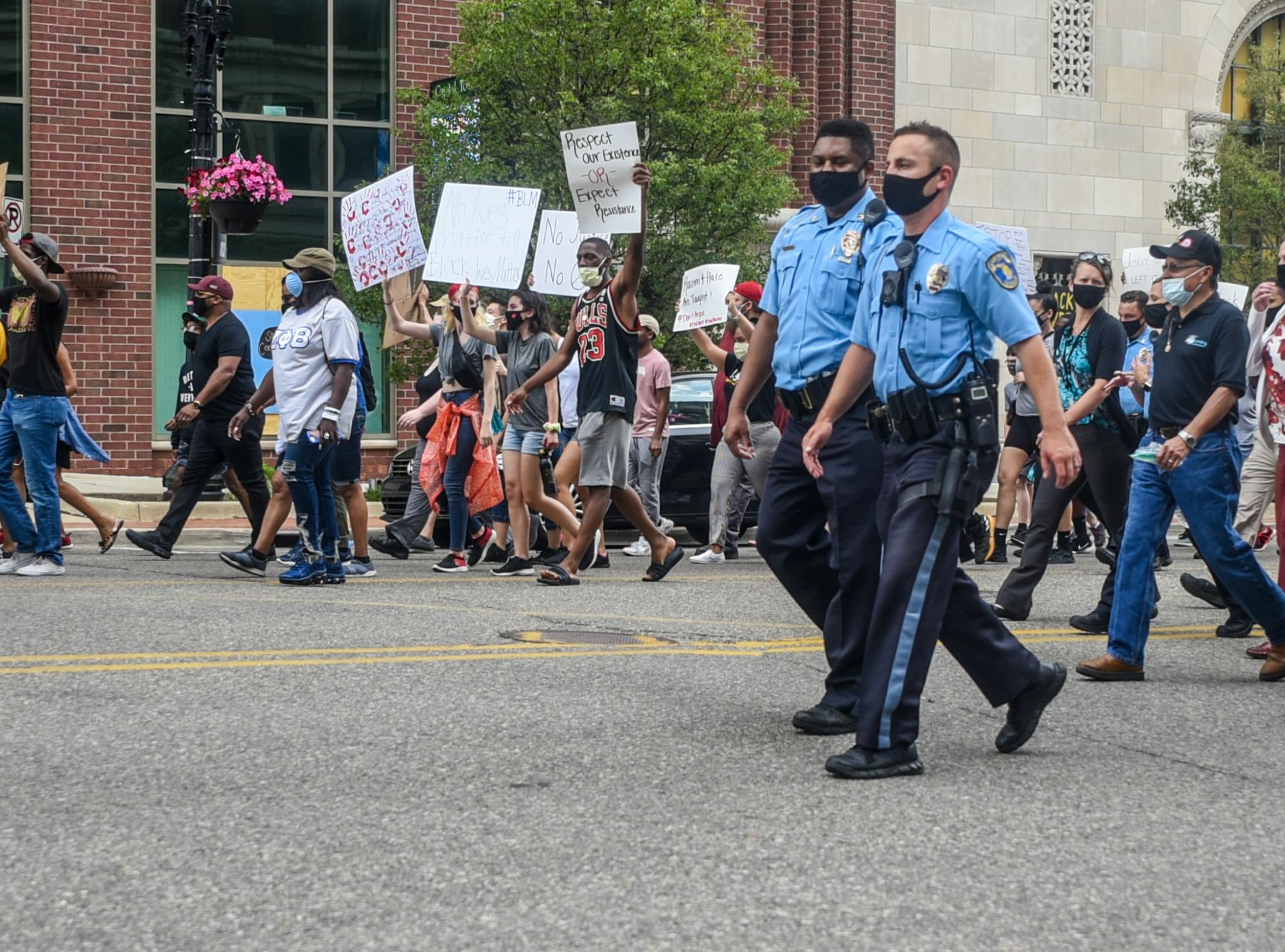 Lansing Police are seen at the protest against police brutality at the Michigan State Capitol on June 10, 2020.