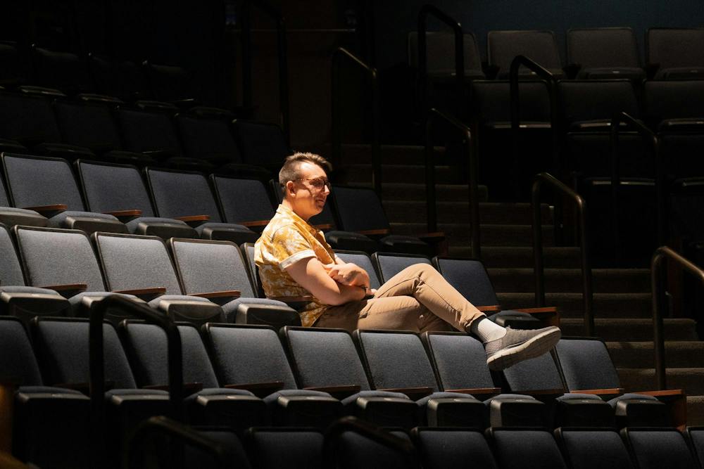 <p>The playwright watches the rehearsal for the upcoming production of "Discovery" at Wharton Center in East Lansing, Mich., on Tuesday, Sept. 22, 2026.</p>