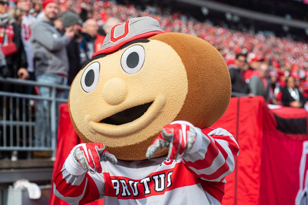 <p>Ohio State&#x27;s mascot Brutus Buckeye poses on Nov. 20, 2021.</p>