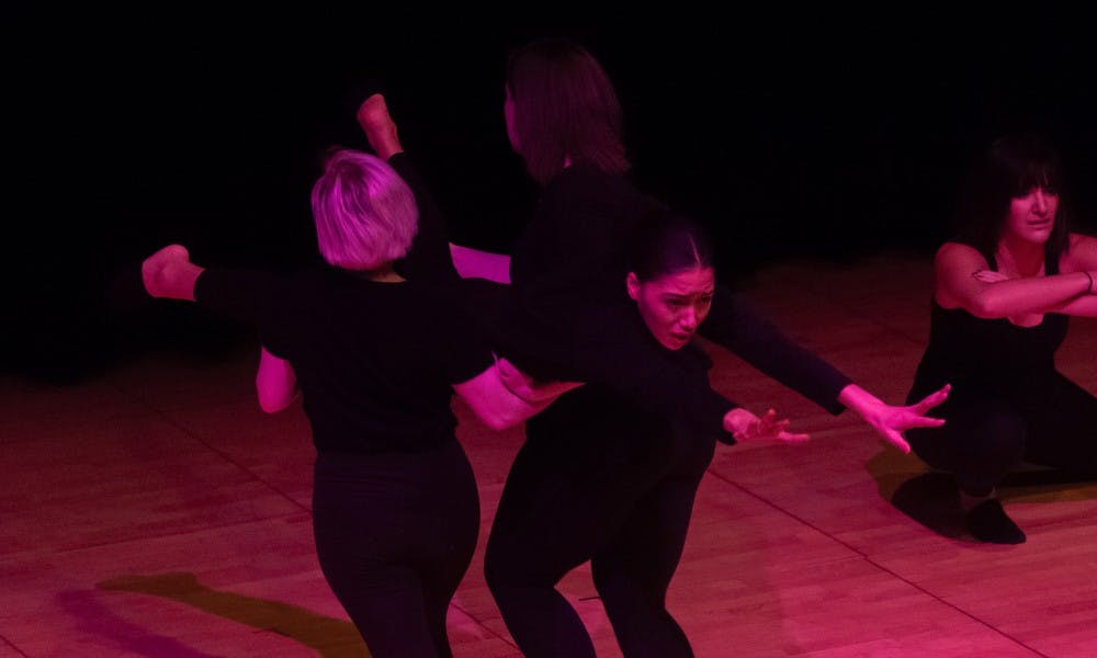 Students perform a dance routine during "Through the Storm" in Snyder Phillips Hall on February 10, 2019.