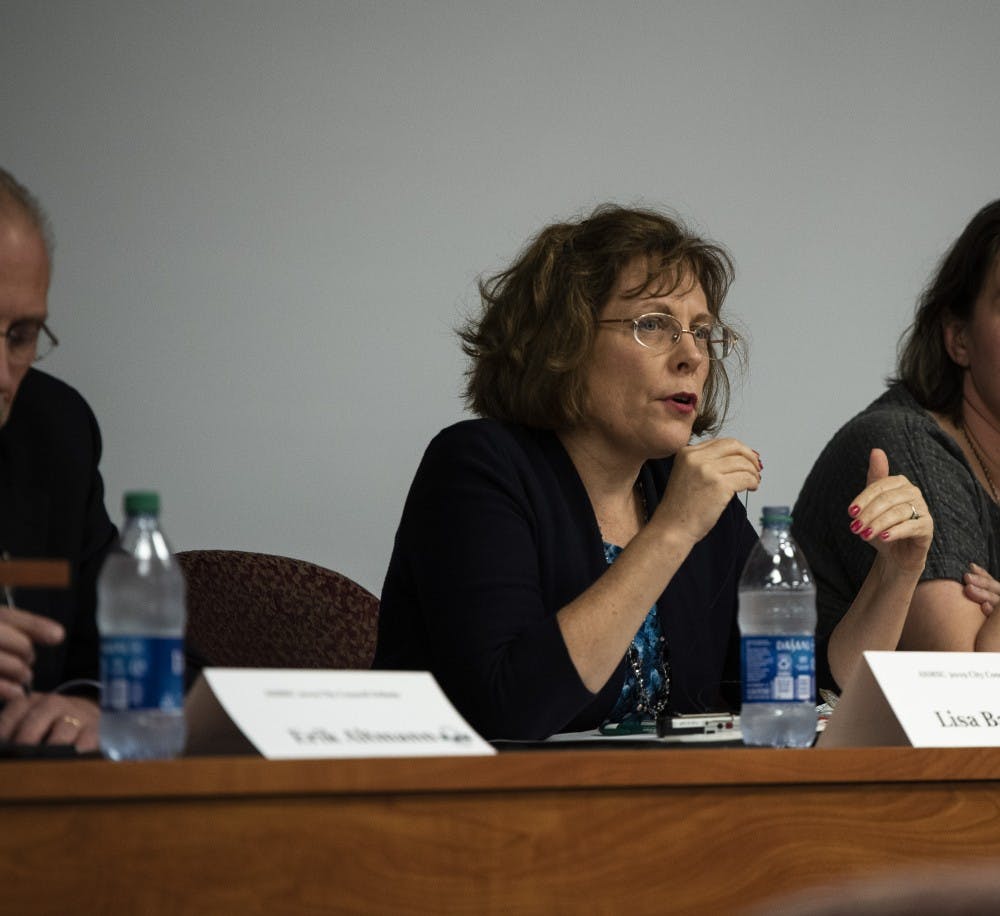 Lisa Babcock speaks during ASMSU’s East Lansing City Council candidate debate on Oct. 14, 2019 at the International Center. 