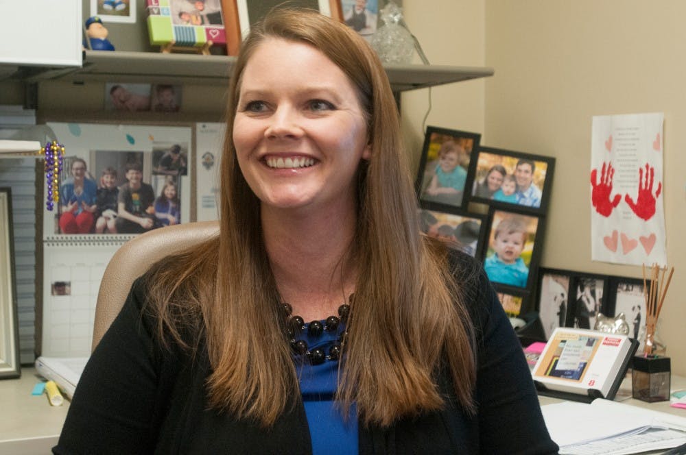 Crime analyst Melissa Redshaw poses for a photo on April 8, 2016 at MSU Police Department on 1120 Red Cedar Road. Redshaw works at MSU's crime analysist. 