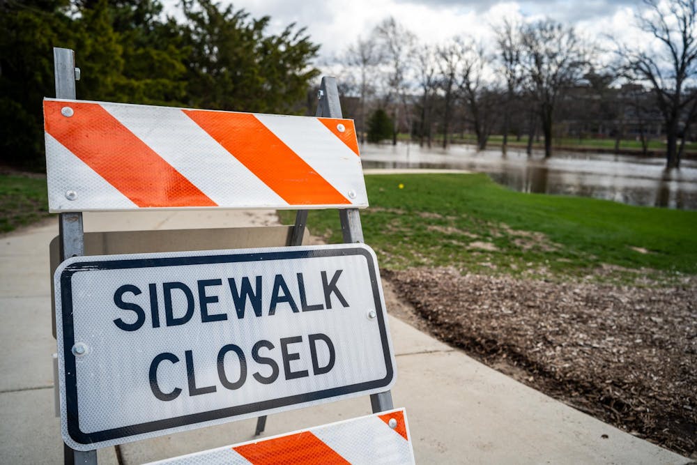 Flooding on Michigan State University’s campus in East Lansing, Mich., is pictured on Monday, April 6, 2026.