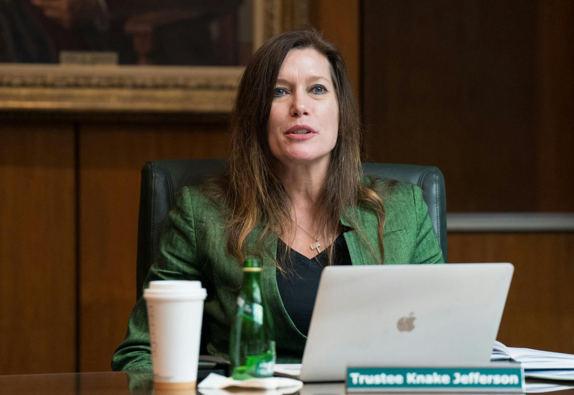 Michigan State Trustee Knake Jefferson gives final comments. The Michigan State University Board of Trustees met in the Hannah Administration Building, on April 22, 2022.