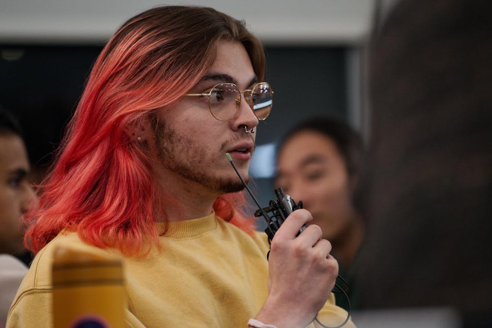 Philosophy senior Jacob Robins speaks to students united against faciscm as they plan for their next steps after the re-election of former President Donald Trump. The meeting took place in Case Hall on Nov. 6, 2024, the day after the presidential election. 