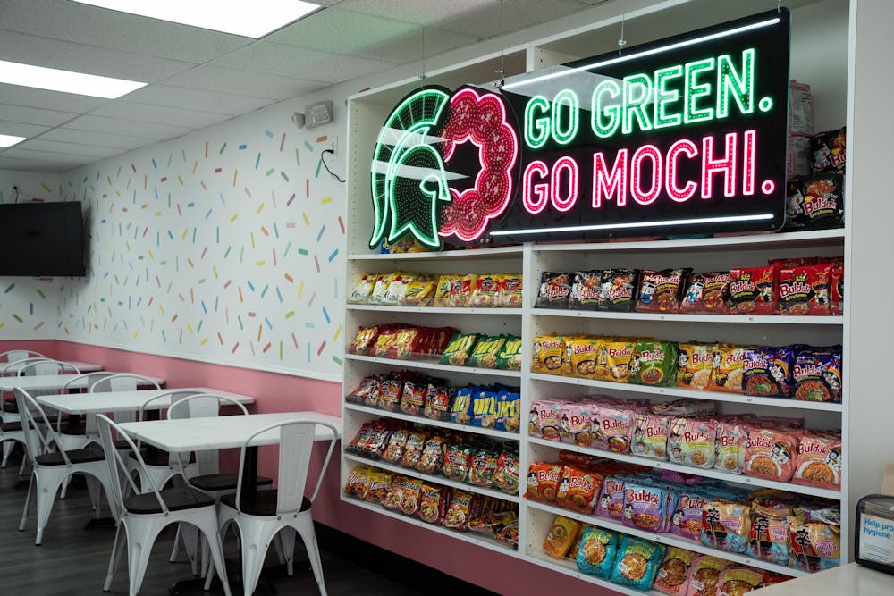 <p>Assorted ramen packets fill the shelves at Mochinut in East Lansing, Mich., on Sept. 8, 2026.</p>