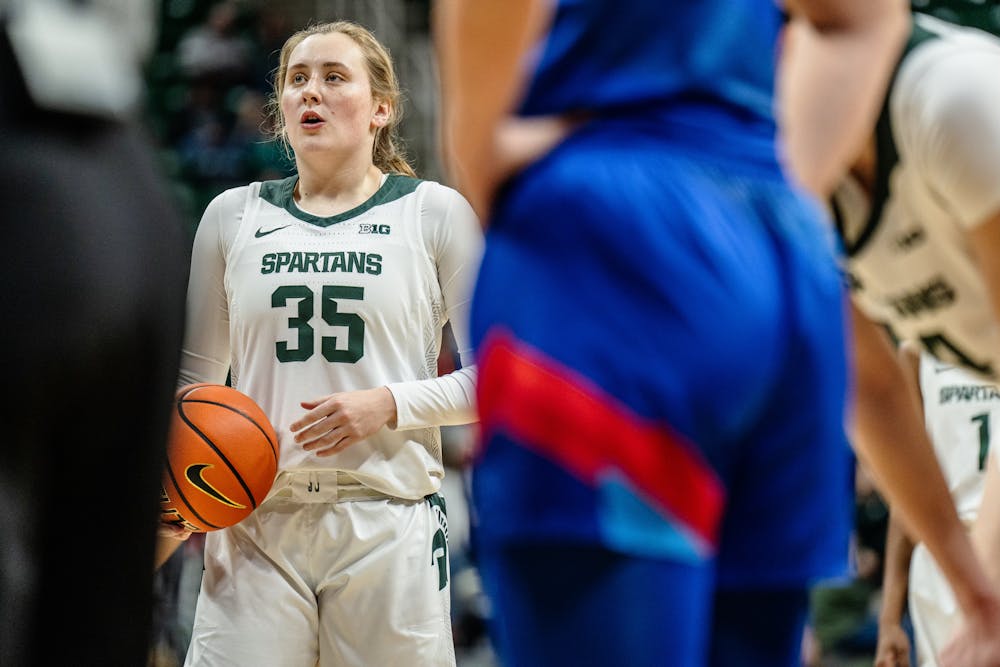 <p>MSU redshirt freshman guard Kennedy Blair (35) looks to score a free throw in the Breslin Center on Dec. 8, 2024.</p>