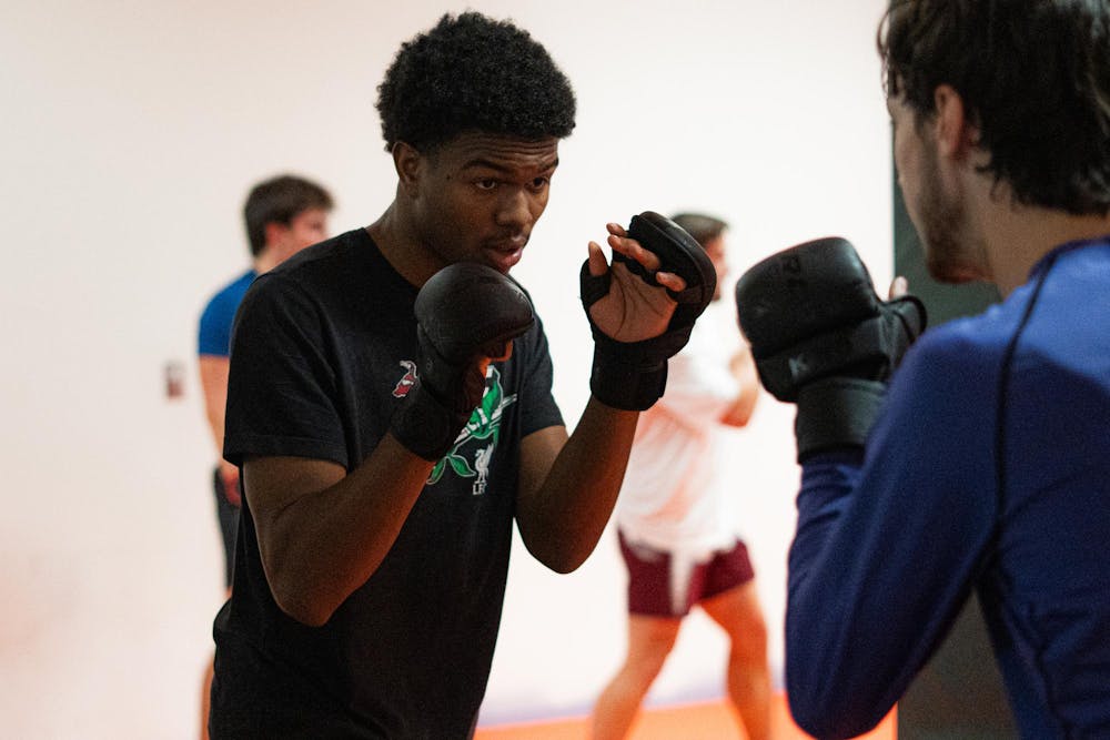 <p>Members of the MSU MMA Club spar at IM West in East Lansing, Michigan on March 16, 2026.</p>