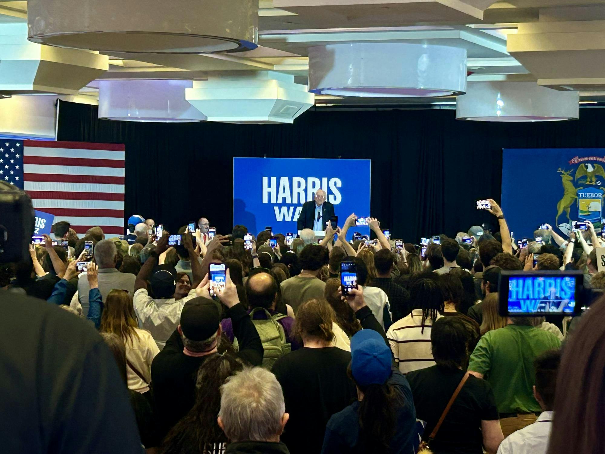 U.S. Senator Bernie Sanders speaks to students and supporters during his visit to MSU. Sanders’ speech touched on climate change, the minimum wage and defending democracy.