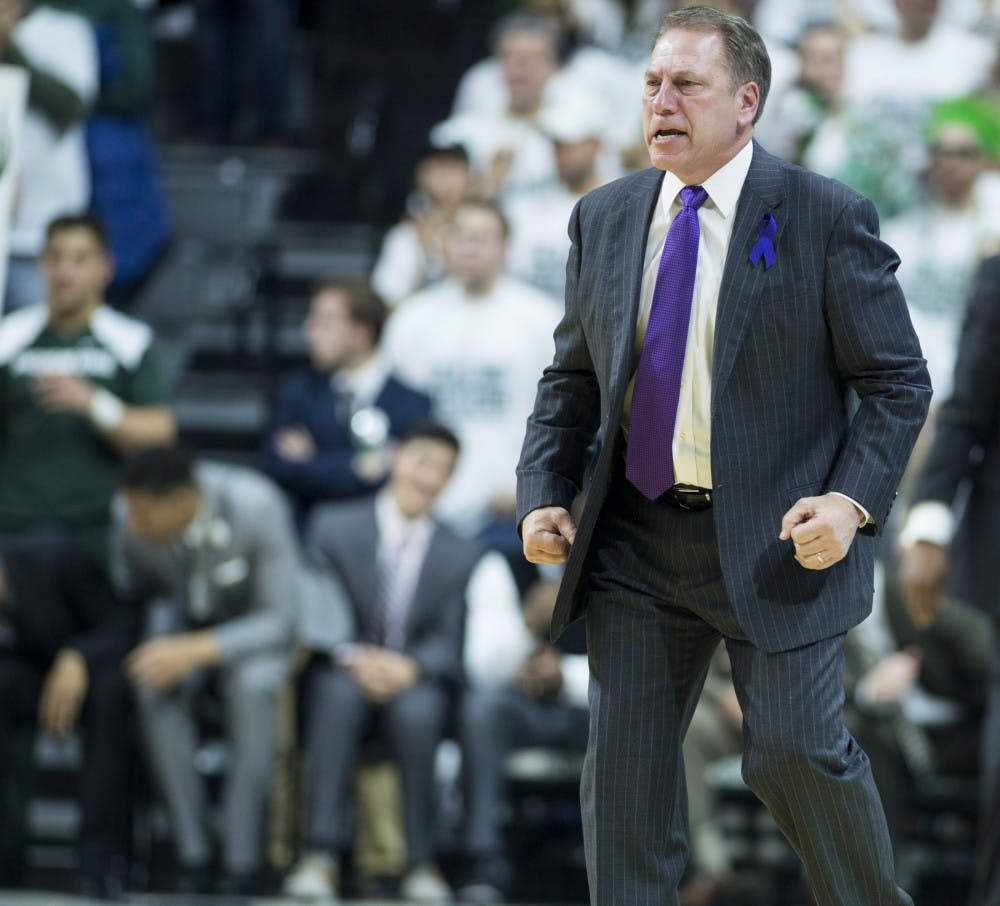 Head coach Tom Izzo reacts to a play during the second half of the game against Illinois on Jan. 7, 2016 at Breslin Center. The Spartans defeated the Illini 79-54.