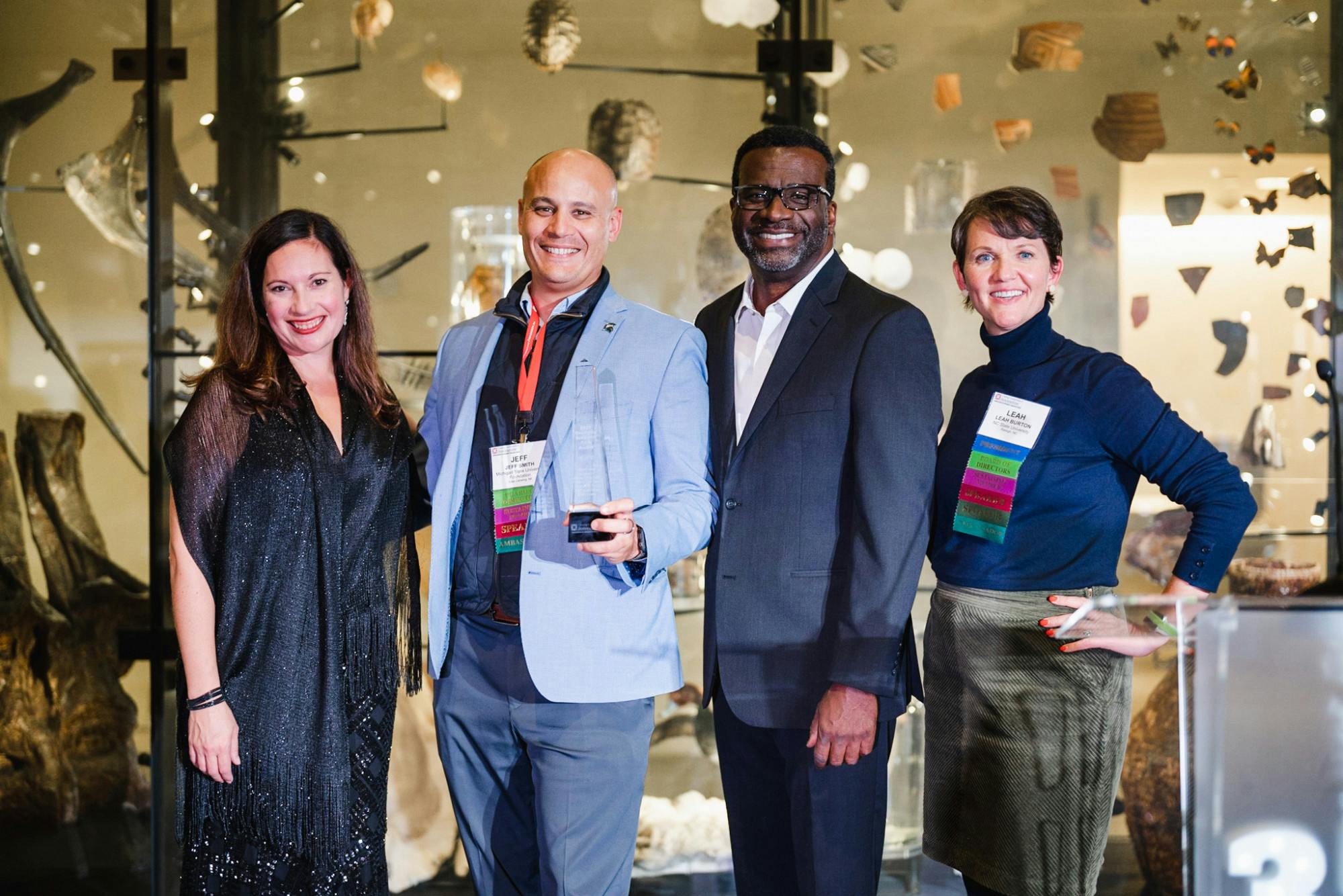 <p>Michigan State University Foundation Real Estate Director Jeff Smith accepts the Association of University Research Parks&#x27;s 2021 Emerging Research Park Award at the AURP 2021 International Conference in Salt Lake City on Oct. 19./ Courtesy of Megan Wolowiec</p>