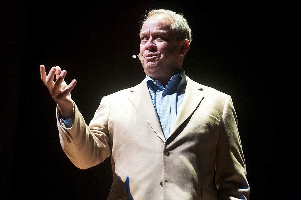 <p>Athletic Director Mark Hollis talks about his childhood during Failure:Lab, hosted by ASMSU, on April 1, 2014, at Wharton Center. Speakers and performers discussed personal failures in an attempt to make audience members discuss how they can foster success. Danyelle Morrow/The State News</p>