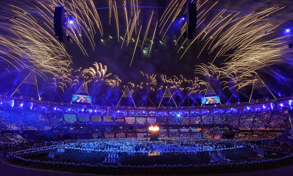 Fireworks burst over Olympic Stadium during the Opening Ceremony for the London 2012 Summer Olympic Games in London, England, Friday, July 27, 2012. (David Eulitt/Kansas City Star/MCT)