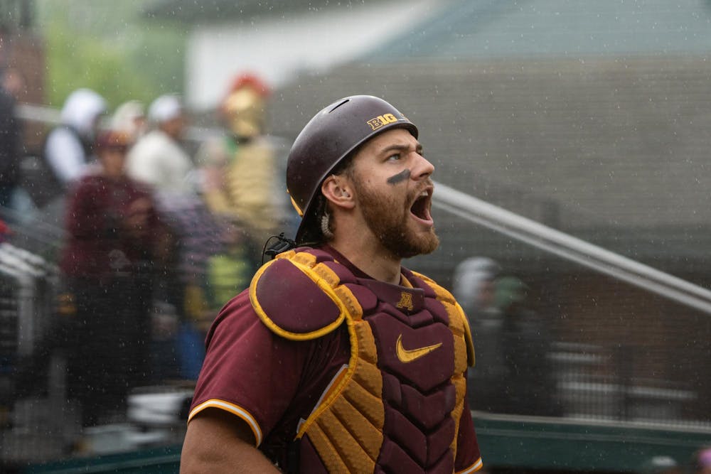 <p>Minnesota junior catcher Weber Neels (22) shouts to his teammates at McLane Stadium on May 17, 2025. The Spartans won 11-10 in the final game of the series.</p>