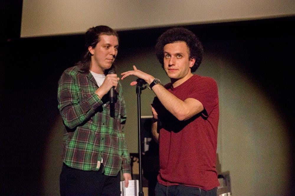 Left, Nick Tenaglia, and former Michigan State student Sam Silverstein perform during the Laughter is the Cure event on March 29, 2017 at 632 Bogue St. in East Lansing. Laughter is the Cure raises money for kids with cancer through comedy shows performed by Sam Silverstein and Nick Tenaglia. 