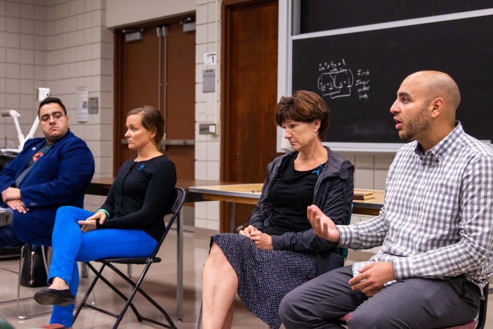Members of a panel with CAPS speak at Wells Hall on Sept. 10, 2018 after a screening of "The 'S Word'", a documentary.
