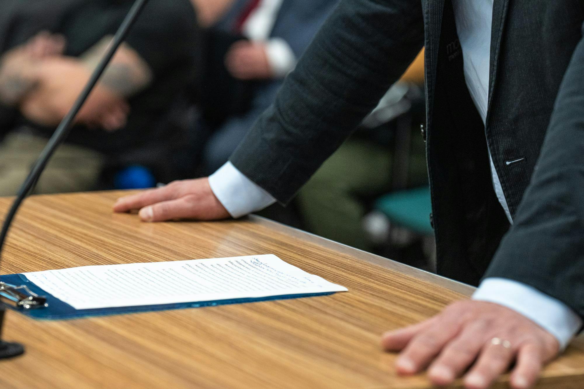 The MSU Board of Trustees first meeting of 2025 is interrupted by dozens of pro Palestinian protestors demanding a resolution to an ongoing standoff between protestors and university leadership at the Hannah Administration building in East Lansing, Michigan on Friday, Feb. 7, 2025. 