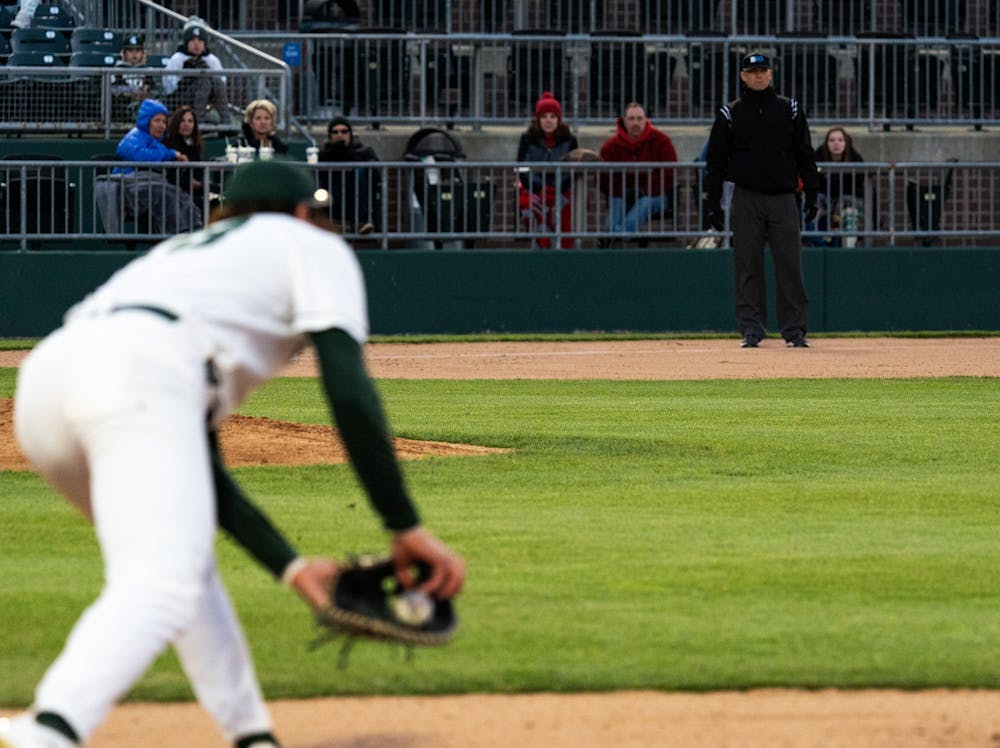 <p>Referee preparing for another inning of baseball as MSU takes on OSU at Jackson Field on April 7, 2023.</p>