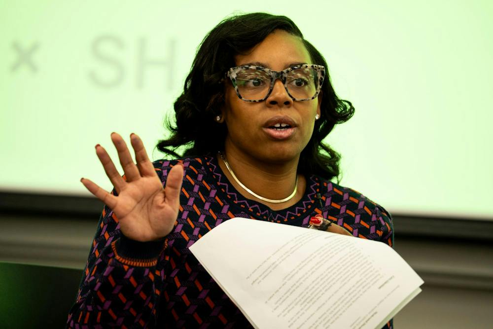 <p>State Rep. Kristian Grant, D-Mich., talks about housing plans with the Spartan Housing Alliance at Wonders Hall in East Lansing, Mich., on Tuesday, Sept. 22, 2026.</p>