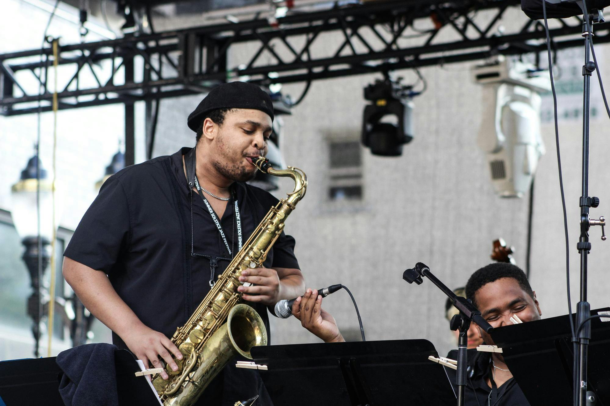 <p>Deon Yates plays with The Gathering Orchestra at the East Lansing Summer Solstice Jazz Festival on June 21, 2024.</p>