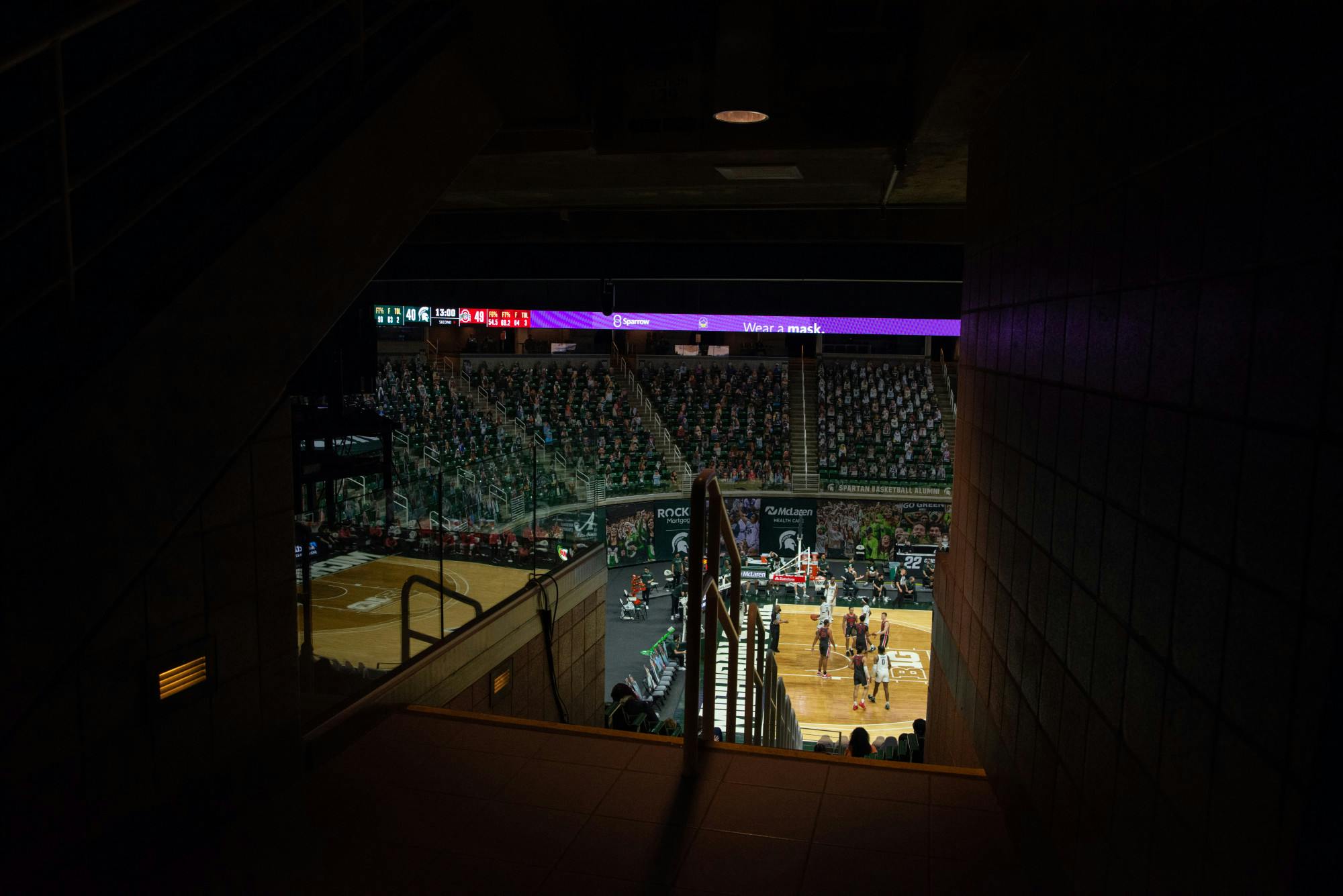 An entrance to the lower bowl in the Breslin Center. Photographed on Feb. 25, 2021.