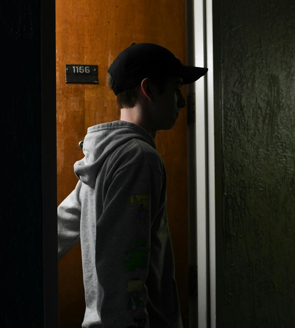 Elijah McKown leaving his his room in Hubbard Hall on February 26, 2020.