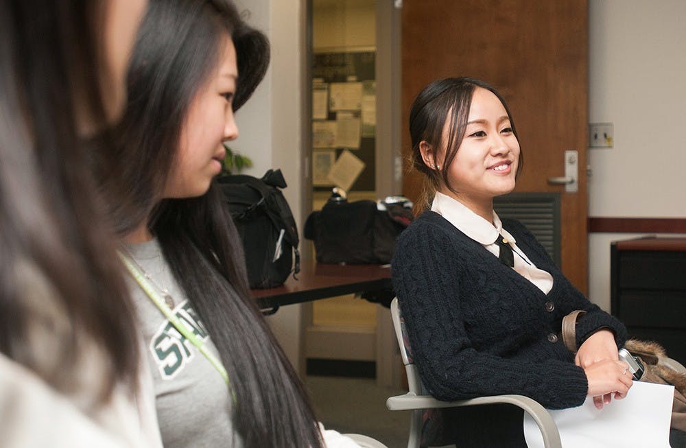	<p>Marketing sophomore Danning Xiong, center, introduces herself at a culture workshop held at the International Center on Friday, Oct.5, 2012.  &#8220;I found out how scared I am about the culture shock, so I wanted to find some solutions,&#8221; said Xiong. Workshops welcome all students at <span class="caps">MSU</span> who recognize that intercultural relationships are important in our global society. Katie Stiefel/ State News</p>