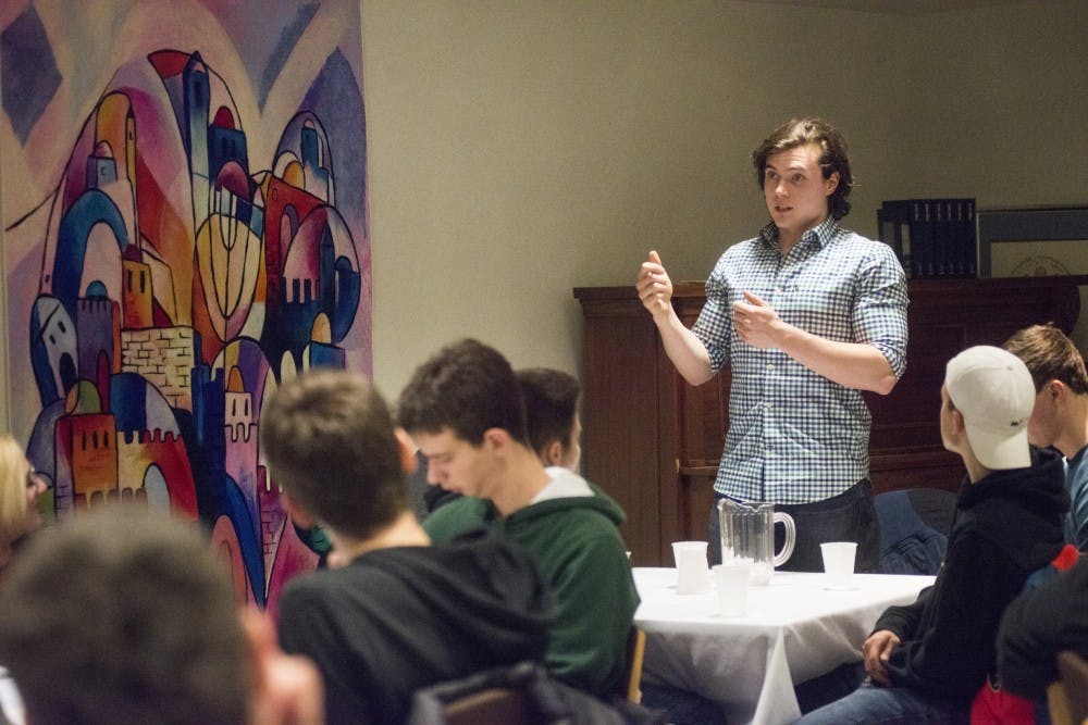 Kinesiology junior Trevor Lopatin speaks about his experiences with anti-semitism on Feb. 9, 2016 at the MSU Hillel House on 360 Charles Street in East Lansing.