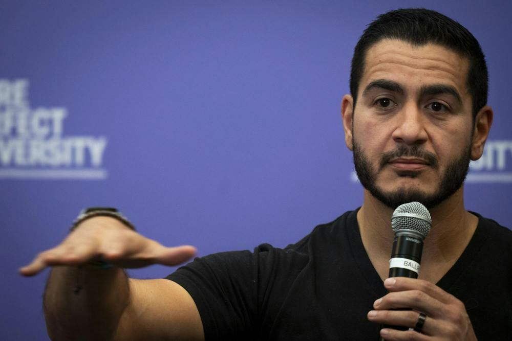 Abdul El-Sayed, democratic candidate for Michigan U.S. Senate, speaks during a rally at the Student Union in East Lansing, Michigan, Sept. 11, 2026.