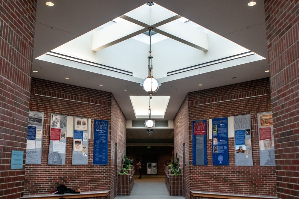 “The Magna Carta: Enduring Legacy 1215 -2015” by The American Bar Association in conjunction with the U.S. Library of Congress is displayed in the College of Law on Feb. 12, 2019.