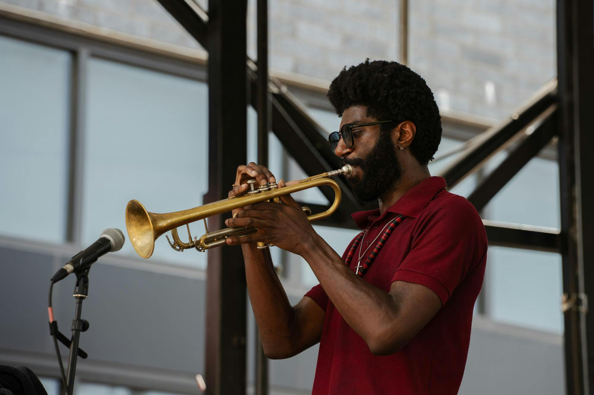 <p>Allen Dennard plays the trumpet with Kevin Jones and Tenth World at the 29th annual Summer Solstice Jazz Festival in East Lansing, Michigan on June 21, 2025.</p>