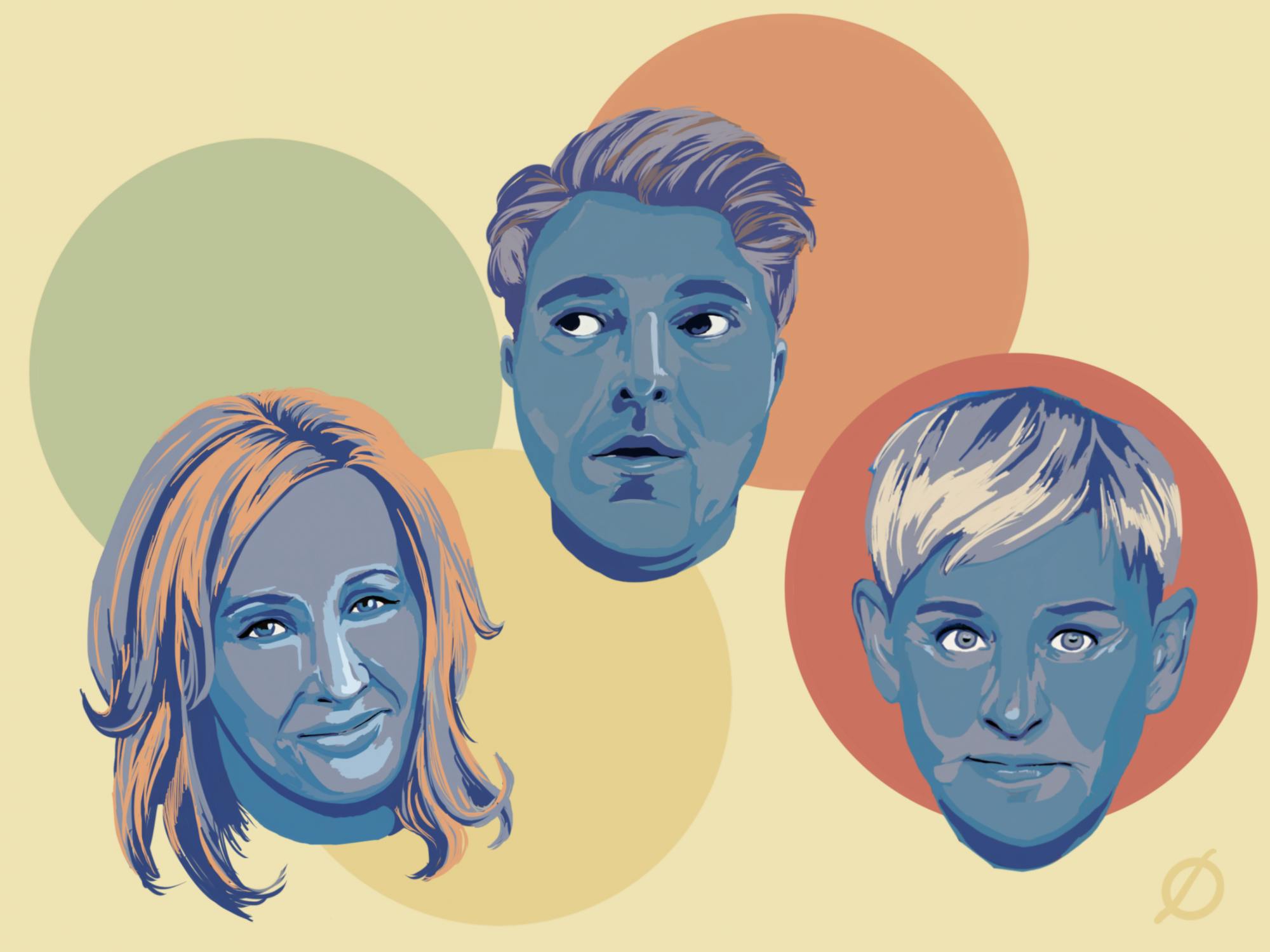 <p>An illustration of notable stars who have been canceled including author J.K. Rowling, YouTuber Shane Dawson and Ellen DeGeneres </p>