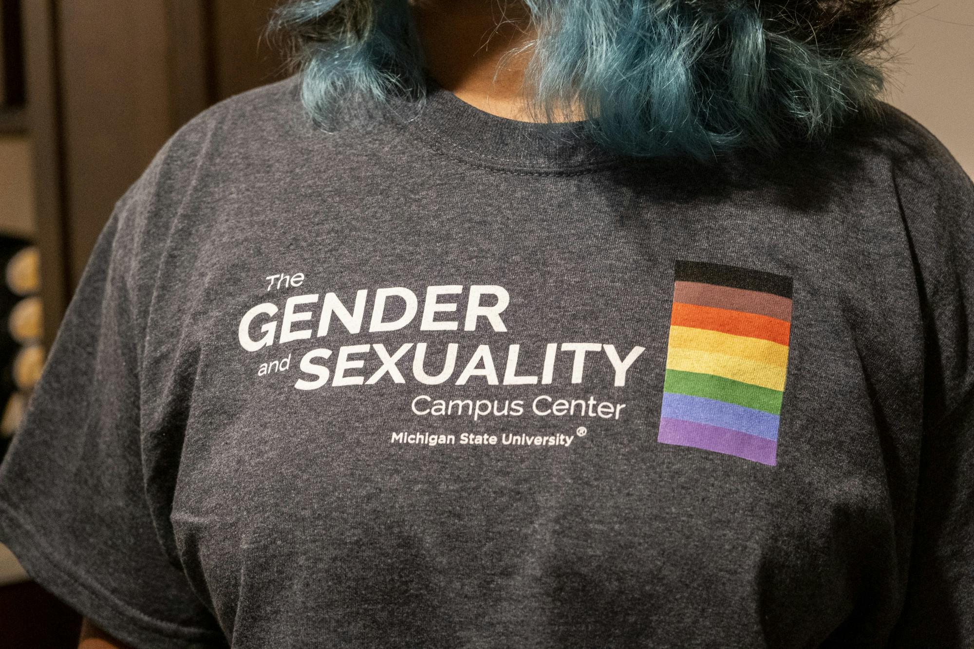 Ovya Venkat wearing a shirt for the Gender and Sexuality Campus Center on Sept. 21, 2021. 
