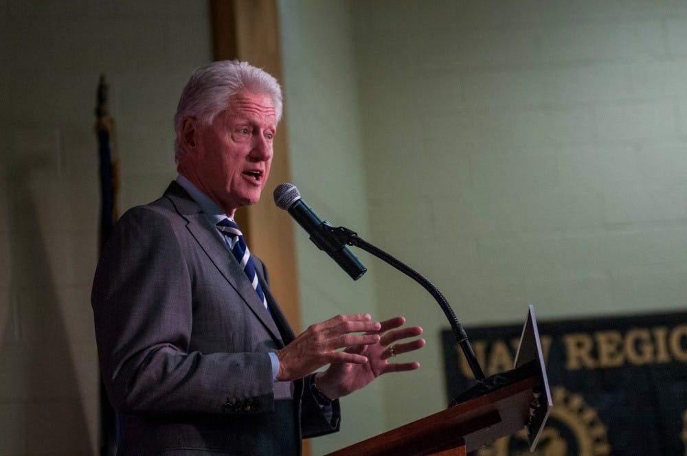 Former President Bill Clinton gives a speech on Nov. 6, 2016 at UAW Local 652 in Lansing. Bill Clinton came to Lansing to endorse Democratic presidential nominee Hillary Clinton.