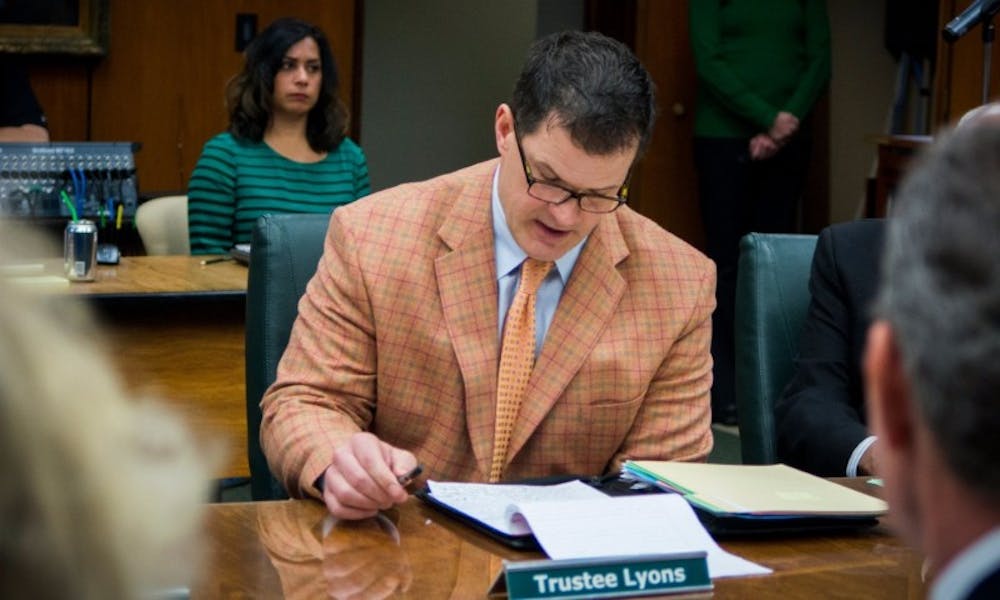 <p>&nbsp;Trustee Mitch Lyons reads off an apology on Feb. 17, 2017 at the Hannah Administration Building. Lyons was apologizing for tweets that he posted a few weeks ago. Students and community members were given an opportunity to voice their concerns.&nbsp;</p>