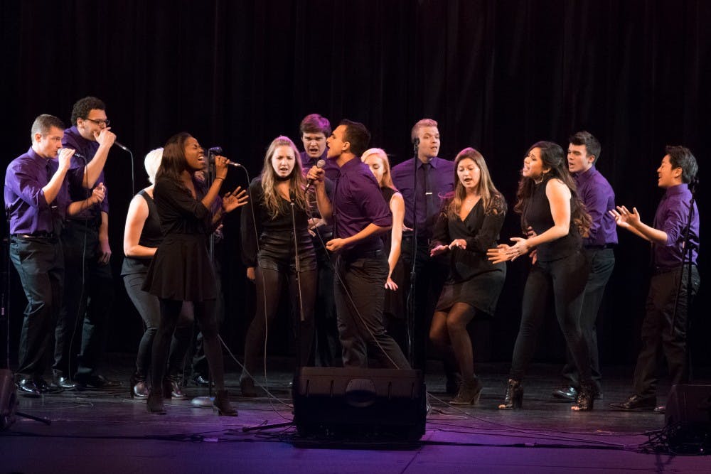 MSU a cappella group State of Fifths performs during Accapalooza on Oct. 22, 2016 at Hannah Community Center at 819 Abbot Road. The event showcased seven on campus singing groups.  