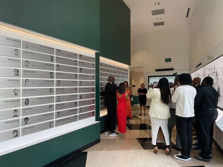 Anson Carter and family unveil his plaque at the MSU Hall of Fame induction ceremony on Sep. 13, 2024. 